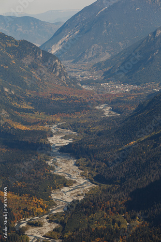 Panoramic view of the Amanauz river, Dombay, Russia. photo