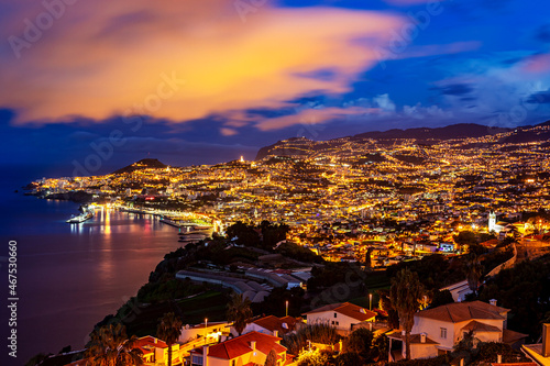 Madeira (Island Portugal). Funchal. Night view of the town