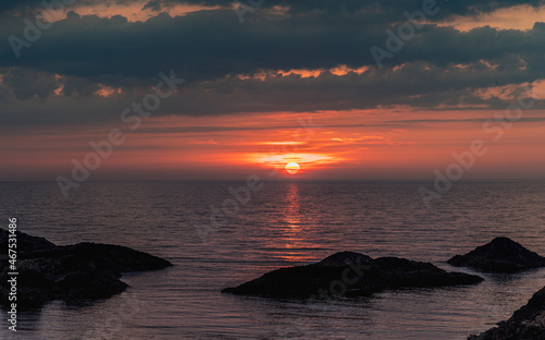 Sunset on the North Coast of County Antrim at Ballintoy  Causeway Coastal route  Northern Ireland