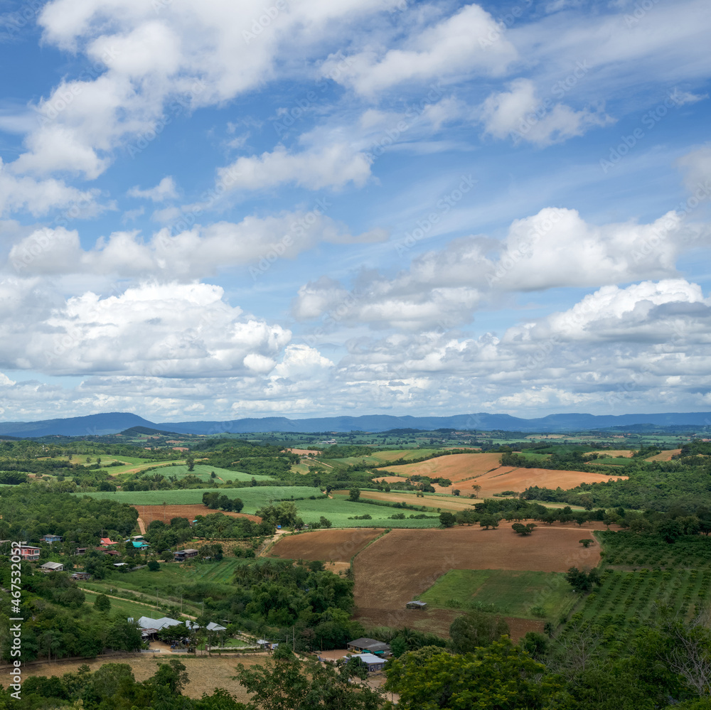 The land allocated for agriculture was plowed until the land was left empty and divided into plots. Scenery from the high hills of Nakhon Ratchasima, Thailand The land allocated for agriculture was plowed until the land was left empty and divided into plots. Scenery from the high hills of Nakhon Ratchasima, Thailand