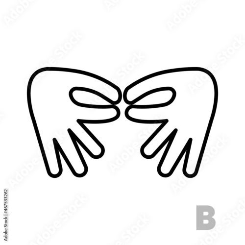 Letter B Universal and handicapped hand alphabet letter. Simple clear linear letter B, hand language. Learning the alphabet, non-verbal deaf-mute communication, expressive gestures vector.