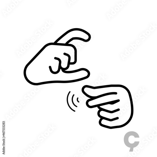 Letter Ç Universal and handicapped hand alphabet letter. Simple clear linear letter Ç, hand language. Learning the alphabet, non-verbal deaf-mute communication, expressive gestures vector.