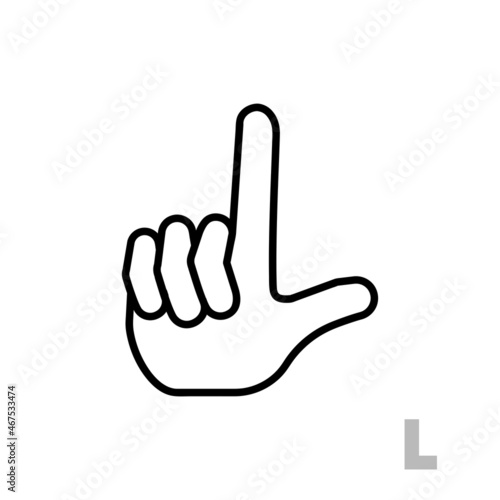 Letter L Universal and handicapped hand alphabet letter. Simple clear linear letter L, hand language. Learning the alphabet, non-verbal deaf-mute communication, expressive gestures vector.