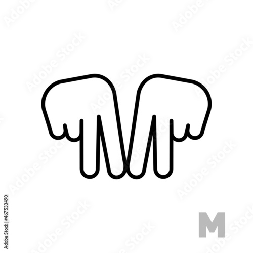 Letter M Universal and handicapped hand alphabet letter. Simple clear linear letter M, hand language. Learning the alphabet, non-verbal deaf-mute communication, expressive gestures vector.