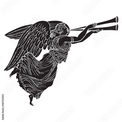 Ancient greek winged goddess silhouette  illustration