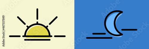 Day and night toggle line art concept. Sun and moon symbol, light and dark. Vector illustration