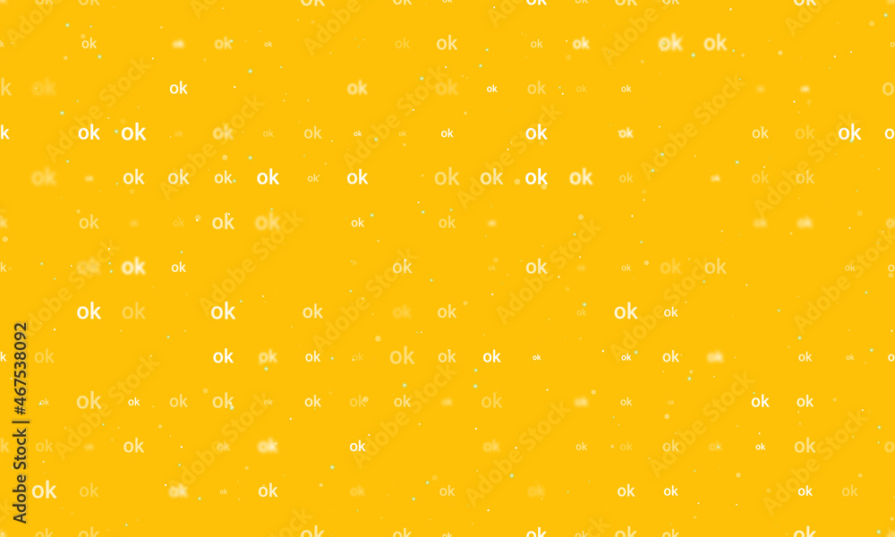 Seamless background pattern of evenly spaced white ok symbols of different sizes and opacity. Vector illustration on amber background with stars Seamless background pattern of evenly spaced white ok symbols of different sizes and opacity. Vector illustration on amber background with stars