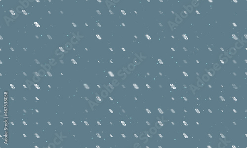 Seamless background pattern of evenly spaced white videoconference symbols of different sizes and opacity. Vector illustration on blue grey background with stars