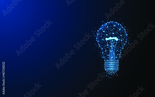 Abstract glowing light bulbs. Digital low poly wire mesh style design with connection points. Internet technology network concept. vector illustration 