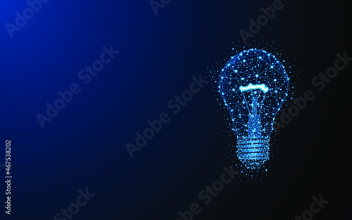 Abstract glowing light bulbs. Digital low poly wire mesh style design with connection points. Internet technology network concept. vector illustration
