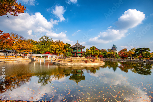 Obraz na płótnie autumn in the park at Gyeongbokgung palace, Seoul South Korea. w salonie