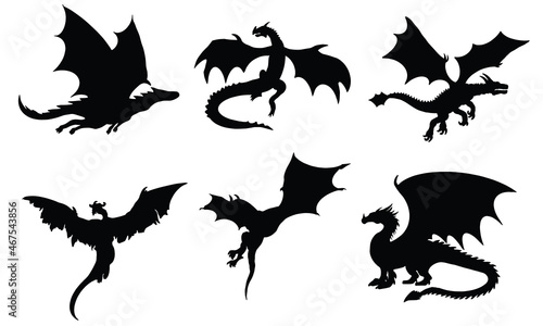 Fototapeta Naklejka Na Ścianę i Meble -  Dragon Silhouette SVG Dragon Clipart 