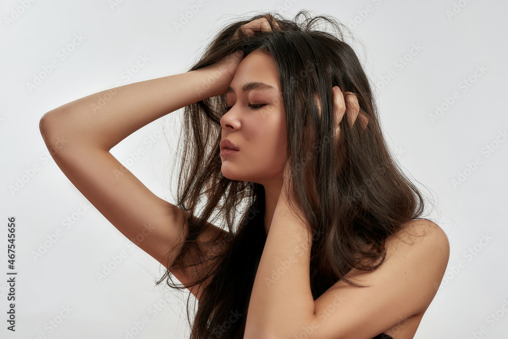Millennial Asian woman model on white background Millennial Asian woman model on white background
