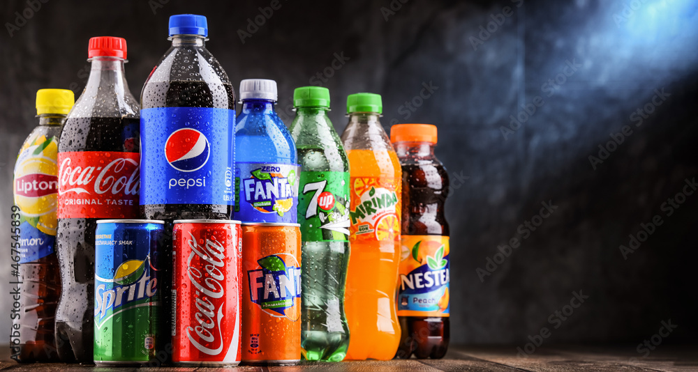 Bottles of global soft drink brands Stock Photo Adobe Stock