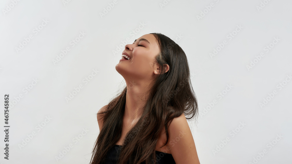Smiling Asian woman laugh show white teeth Smiling Asian woman laugh show white teeth