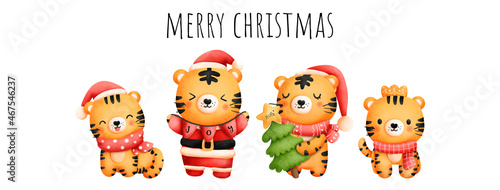 Christmas tiger banner. Year of the Tiger. Vector illustration