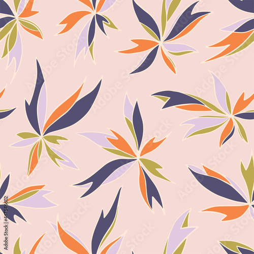 Autumn colors floral seamless pattern. Colorful abstract vector flat illustration of abstract leaves and flowers perfect for packaging or background