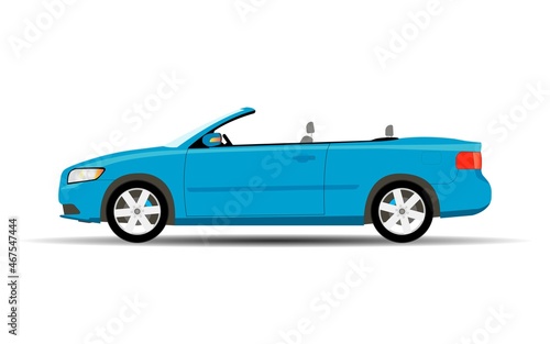The passenger car is blue. Cabriolet. Vector illustration.