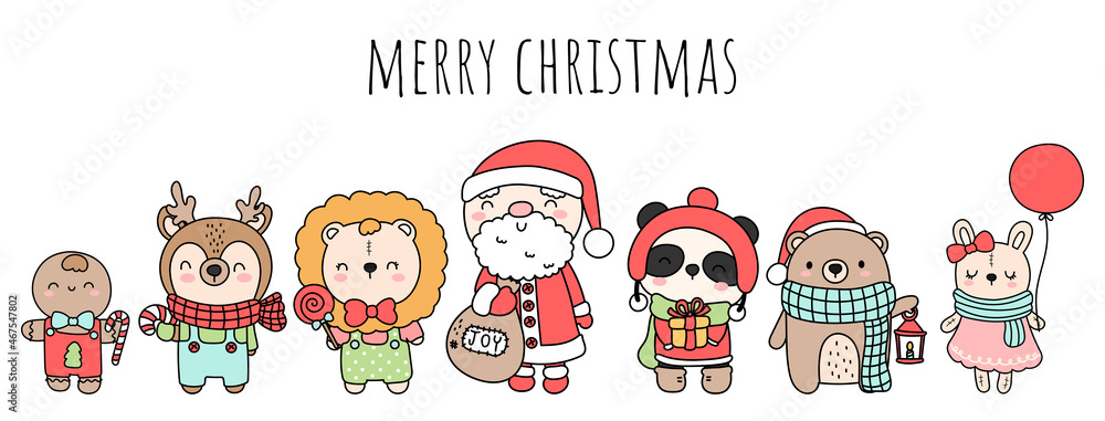 Christmas banner with santa and woodland animal. Christmas banner with santa and woodland animal.