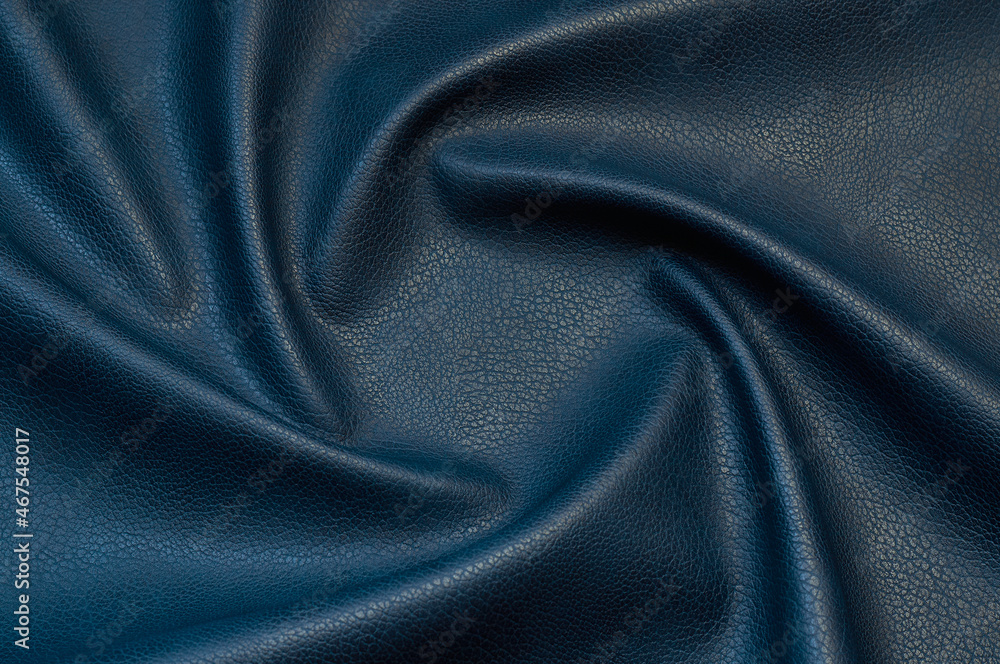 blue artificial leather with waves and folds on PVC base blue artificial leather with waves and folds on PVC base