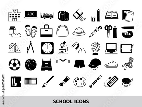 小学校生活と教育のアイコンセット　School and Education Icons