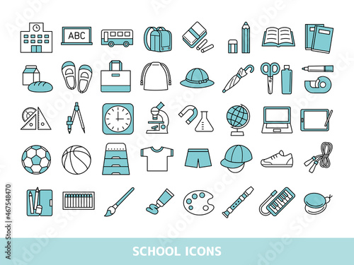 小学校生活と教育のアイコンセット　School and Education Icons