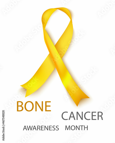 Vector icon of the bone cancer awareness ribbon. Yellow ribbon is a realistic illustration isolated on a white background.Poster design