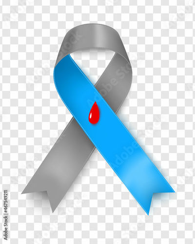 A banner with a symbol of awareness about Type I diabetes with a realistic ribbon. A design template for infographics or website magazines on a transparent background