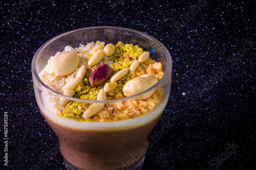 Zgougou Tunisienne  cashew desert photography - healthy breakfast cereal yogurt and fruits