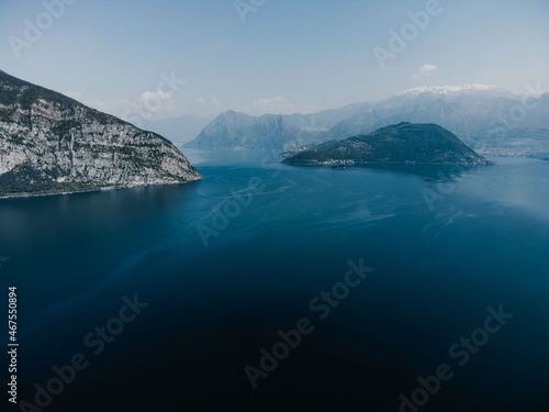 a great view on the iseo lake from a drone photo