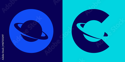 Saturn with its ring vector icon. Trendy flat saturn with its ring on the letter O and C. Vector illustration can be used for web and mobile graphic design, logo.