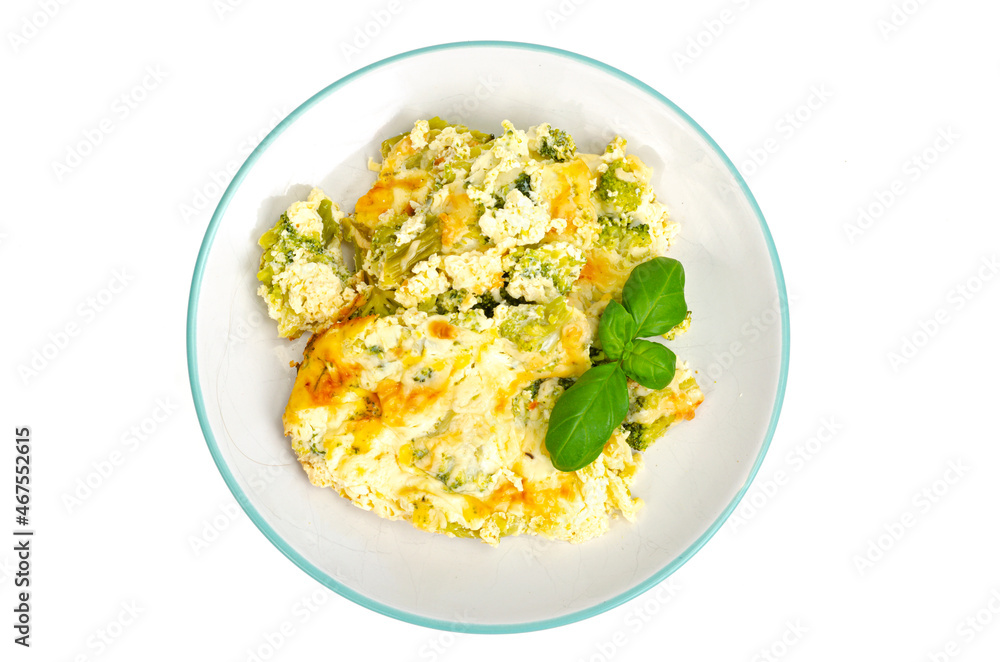Omelet with broccoli, healthy food. Studio Photo
