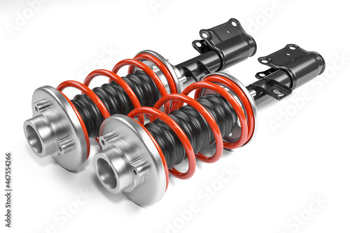 Car shock absorbers kit with red springs 3D photo