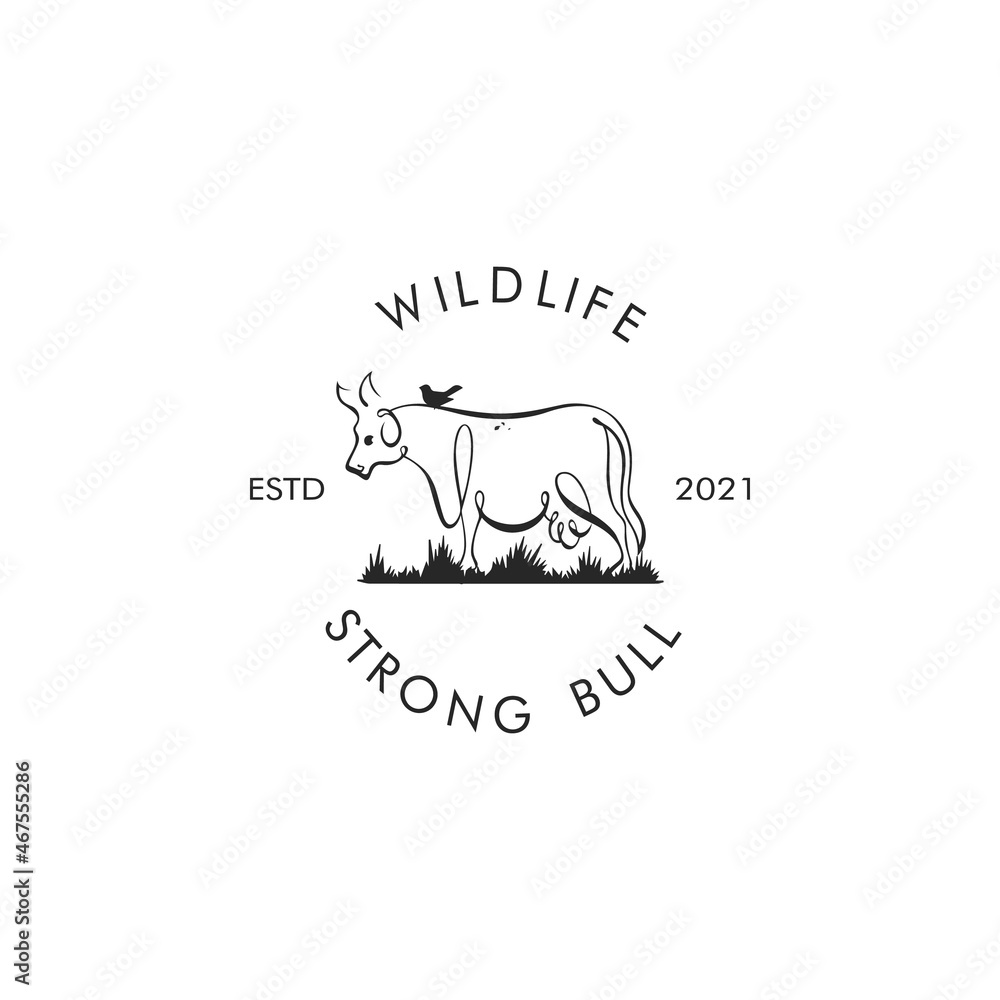 The wild animal template or banner is a bison or bull with a design style that gives a classic atmosphere and atmosphere to the space with the addition of decorative elements that tend to be antique.