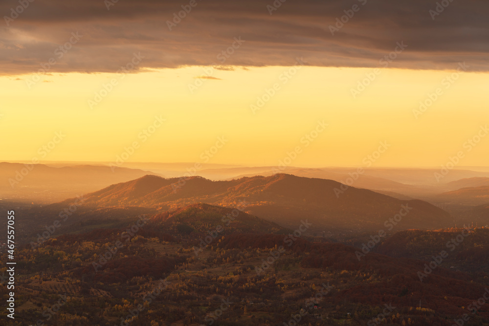Sunrise light above Arges landscape from Romania.
