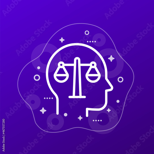 Rationality, rational thinking icon with a head, line design