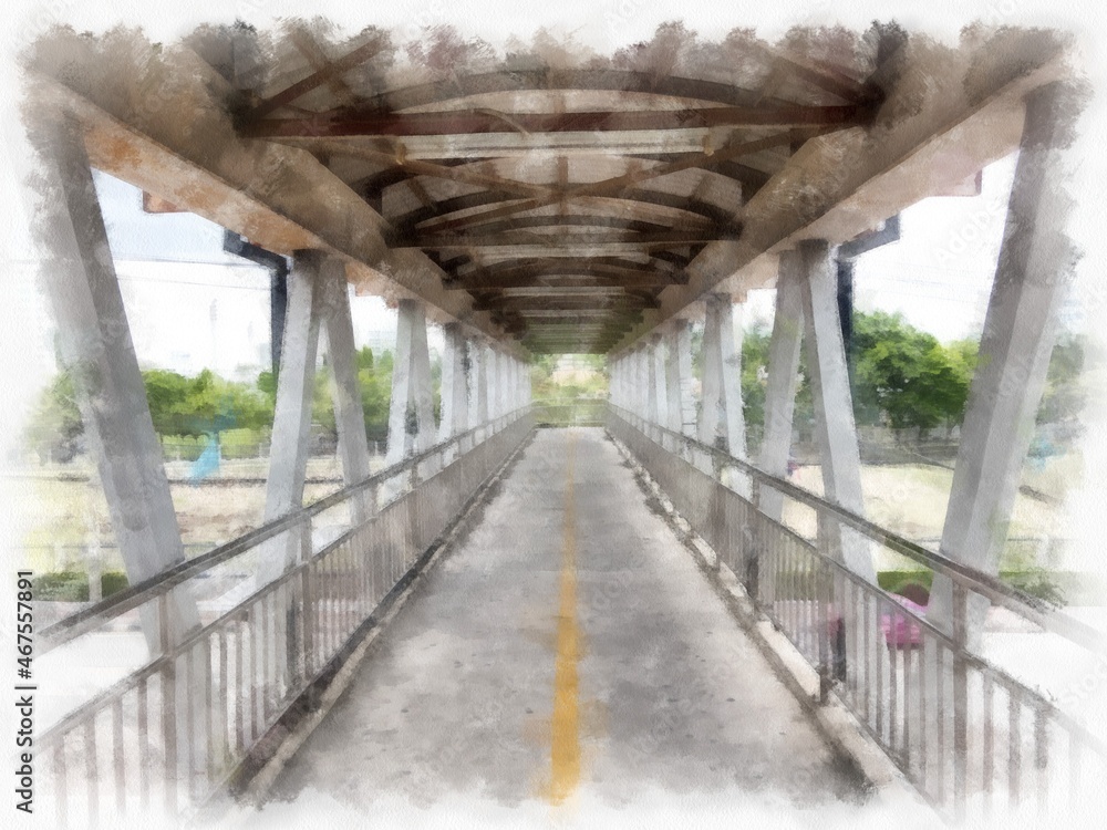 overpass watercolor style illustration impressionist painting.