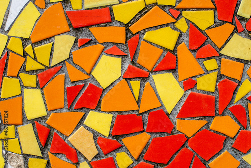Colorful ceramic tiles in abstract patterns on a wall