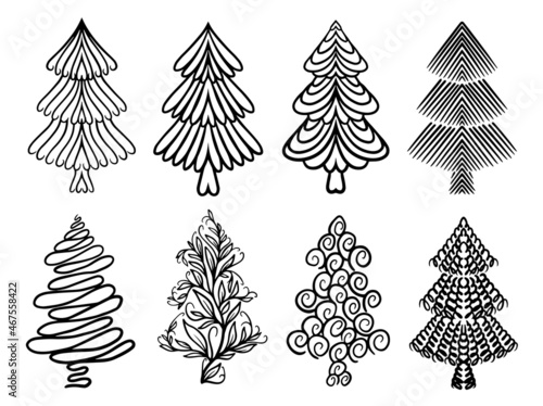 Christmas Tree Line Art Decoration. Christmas clip art collection