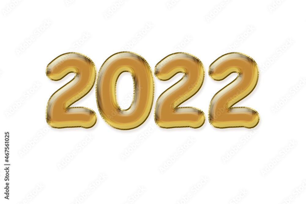 Golden foil balloons on white background. New year 2022 and christmas concept.