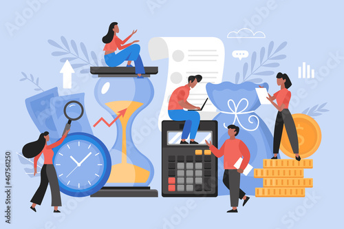 Cost optimization and  financial strategy.business concept.  Modern vector illustration of people improving  business performance photo