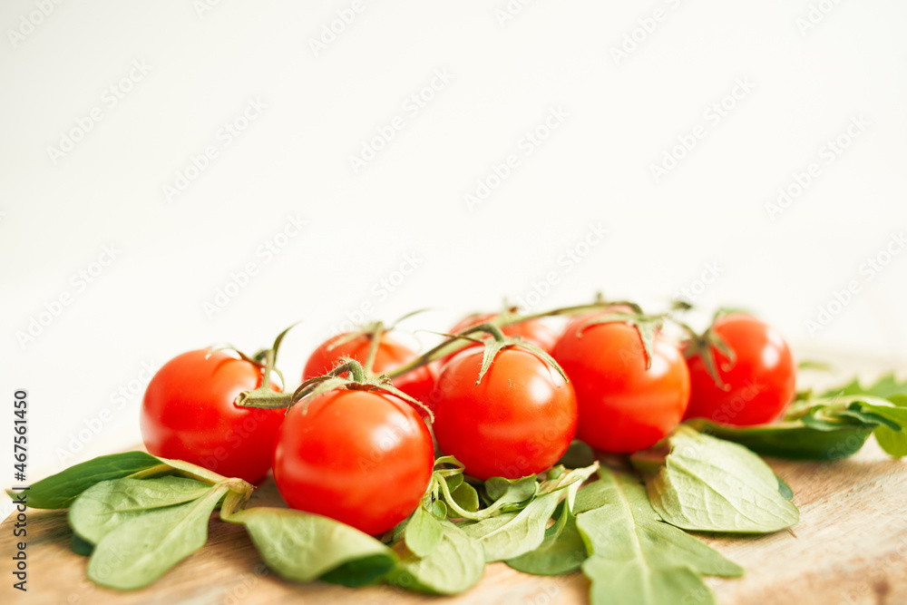 cherry tomatoes lettuce leaves wooden board fresh food cherry tomatoes lettuce leaves wooden board fresh food