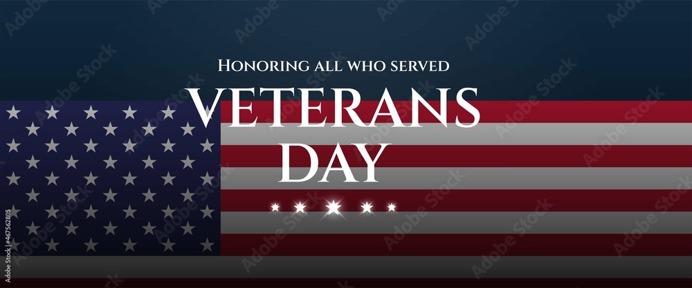 USA Veterans Day November 11 banner template design. Honoring all who served. - obrazy, fototapety, plakaty 