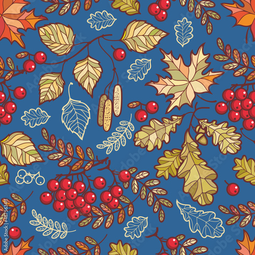 Autumn leaves seamless pattern Vector illustration of autumn leaves seamless pattern. Fall Autumn leaves Hello autumn, mountain ash, maple, oak, birch fall leaves 