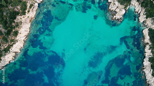 Aerial view of Porto Timoni beach and pirate bay on Corfu island in Greece © Dima Anikin