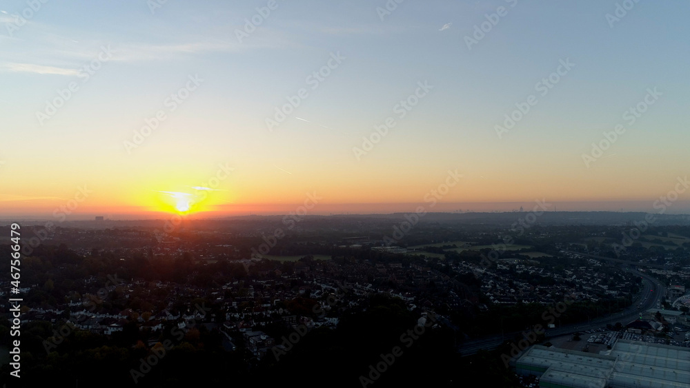 Obraz premium Aerials North London Near Wembley Stadium, London, England, Suburban Area Sunset Heavy traffic Near M1 Intersection 