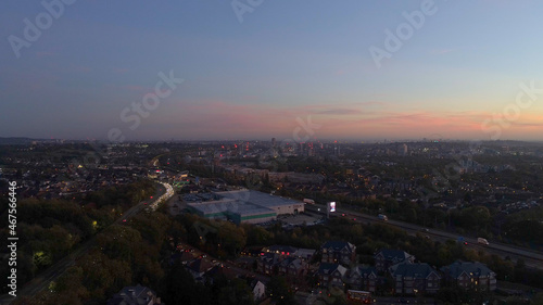 Aerials North London Near Wembley Stadium, London, England, Suburban Area Sunset Heavy traffic Near M1 Intersection 