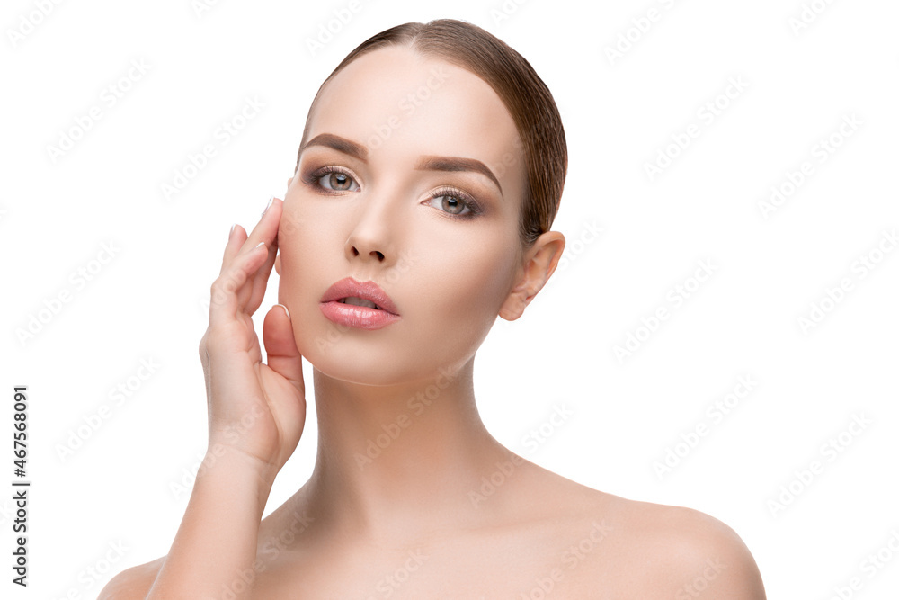 Beautiful Young Woman with Clean Fresh Skin isolated on white background Beautiful Young Woman with Clean Fresh Skin isolated on white background