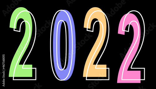 2022 on a black background for printing on T-shirts and banners, font for advertising inscriptions.