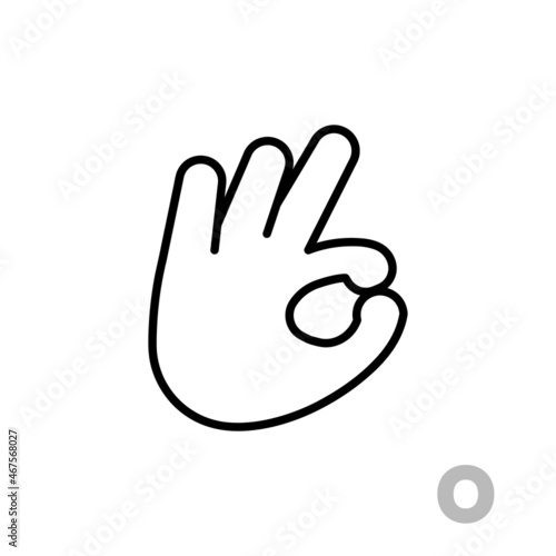 Letter O Universal and handicapped hand alphabet letter. Simple clear linear letter O, hand language. Learning the alphabet, non-verbal deaf-mute communication, expressive gestures vector.